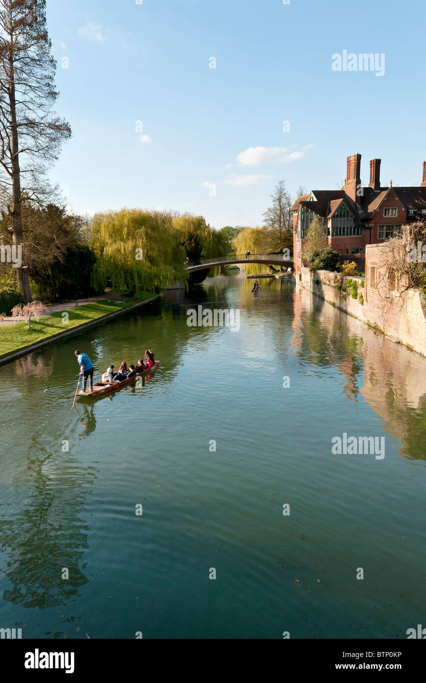 Clair College and the Backs on the River Cam in Cambridge on a warm summer's evening with punt in the distance. Stock Photo