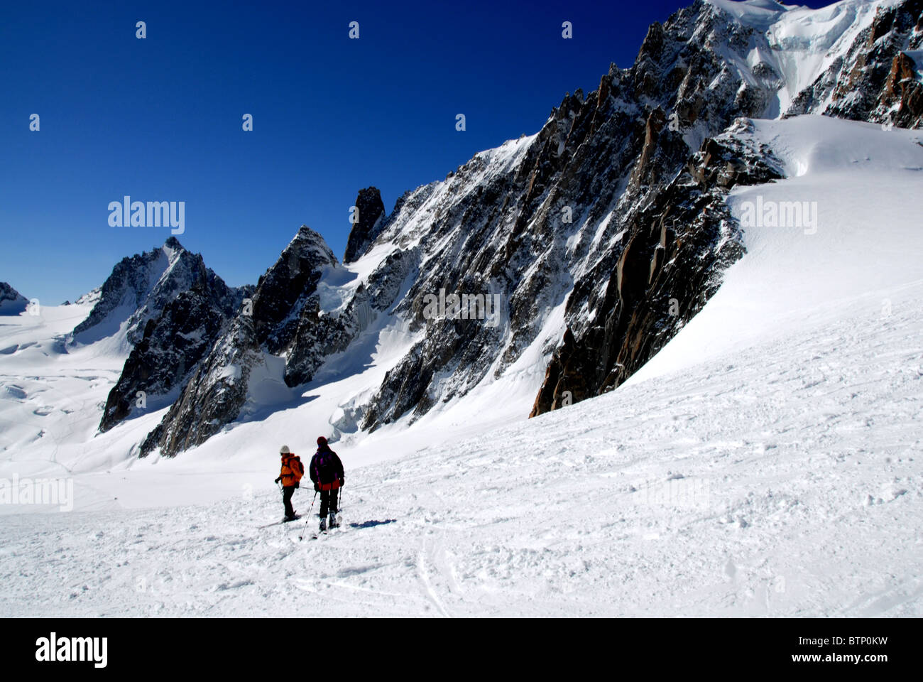 Skiers in Vallee Blanche Mont Blanc Massiv, France Stock Photo