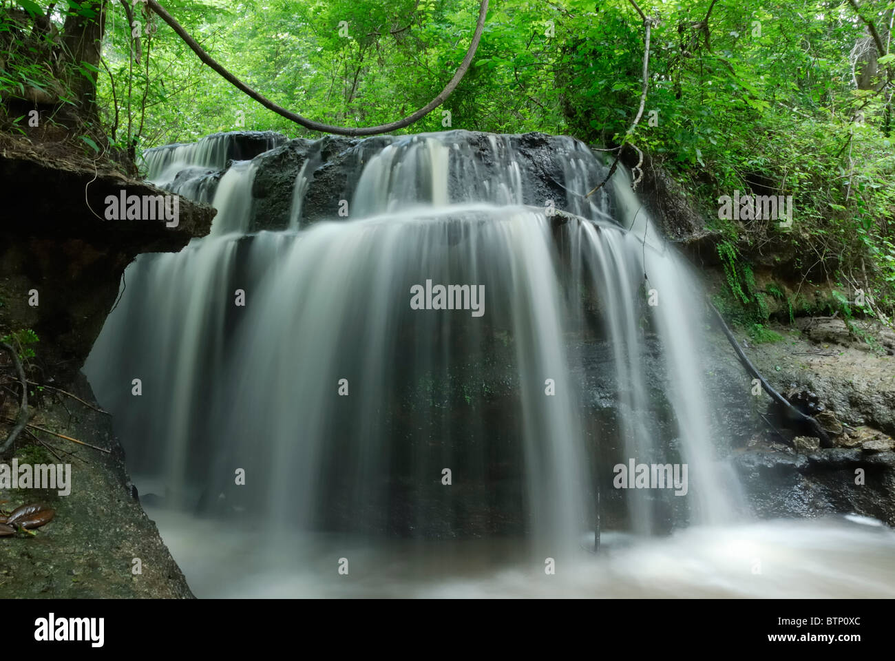 Beautiful flowing waterfall on Odom Creek in south west Georgia. Stock Photo
