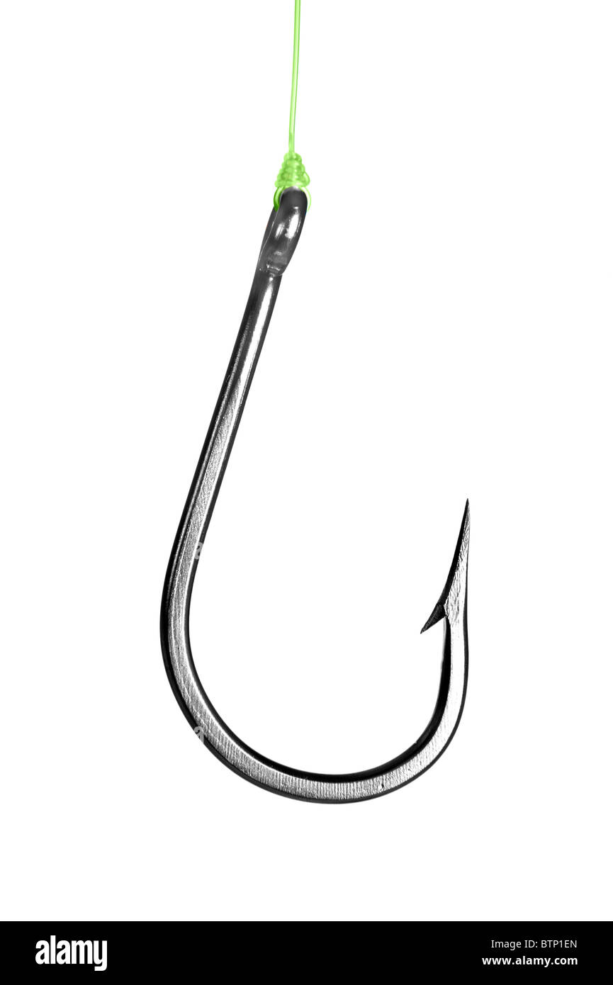 Stainless steel fishing hook isolated on white Stock Photo