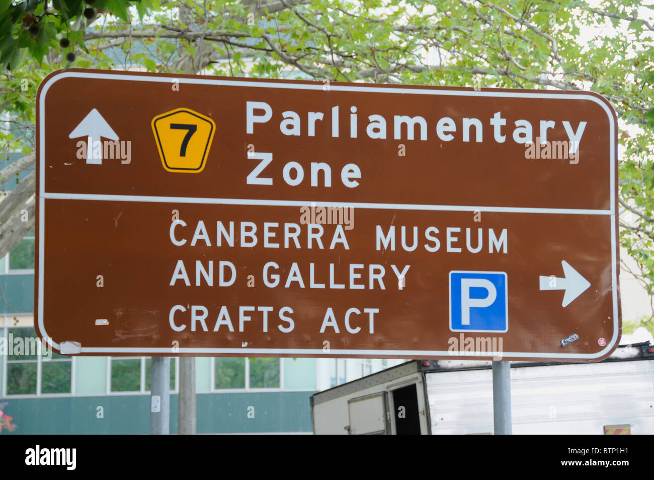 An information road sign of interest in Canberra, Australia Stock Photo