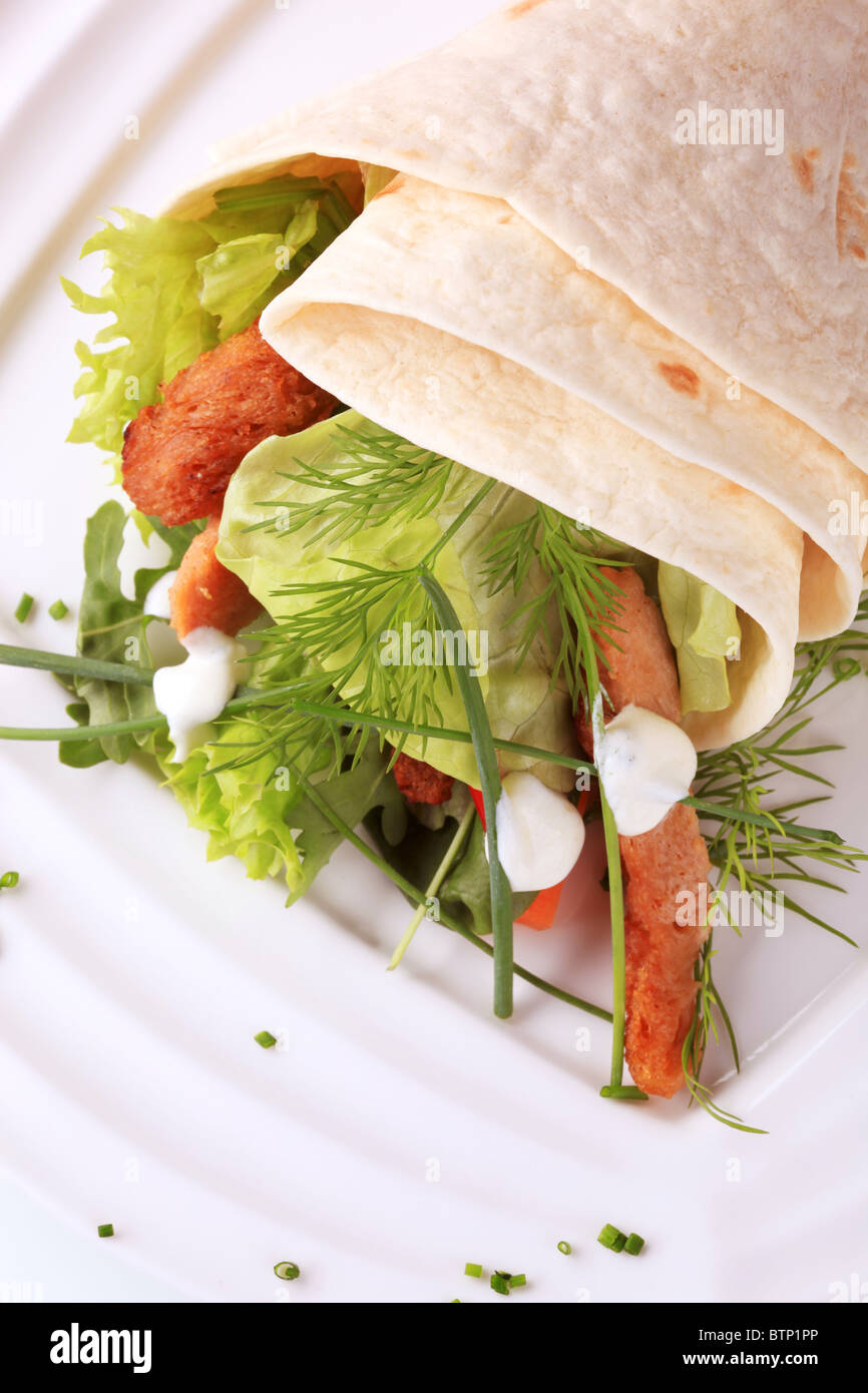 Wrap sandwich with soy meat and lettuce Stock Photo Alamy