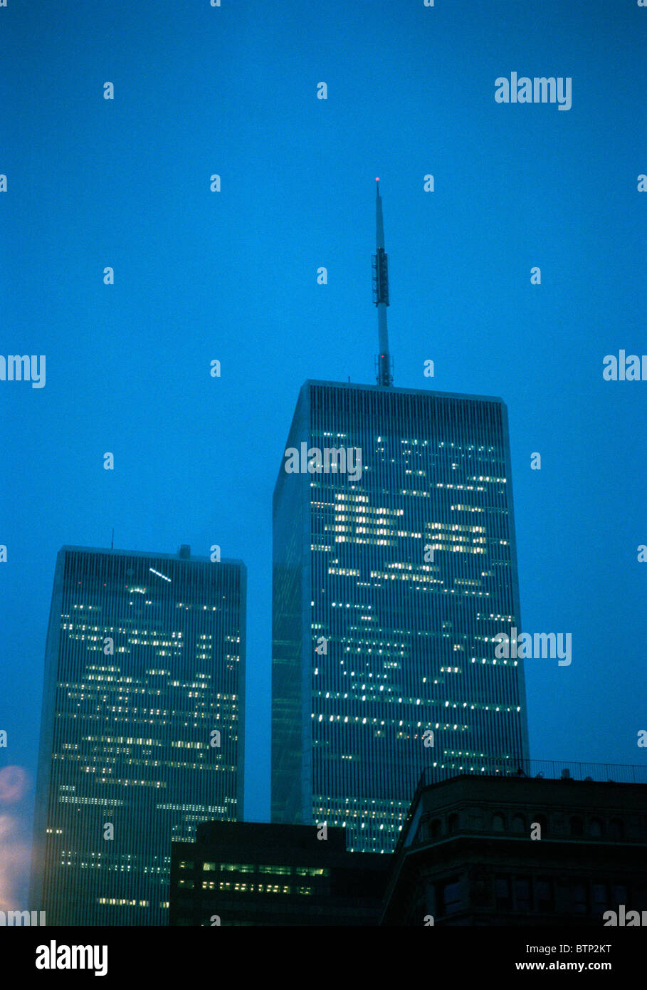 World Trade Center Twin Towers at night in August 2001, New York City. © Craig M. Eisenberg Stock Photo