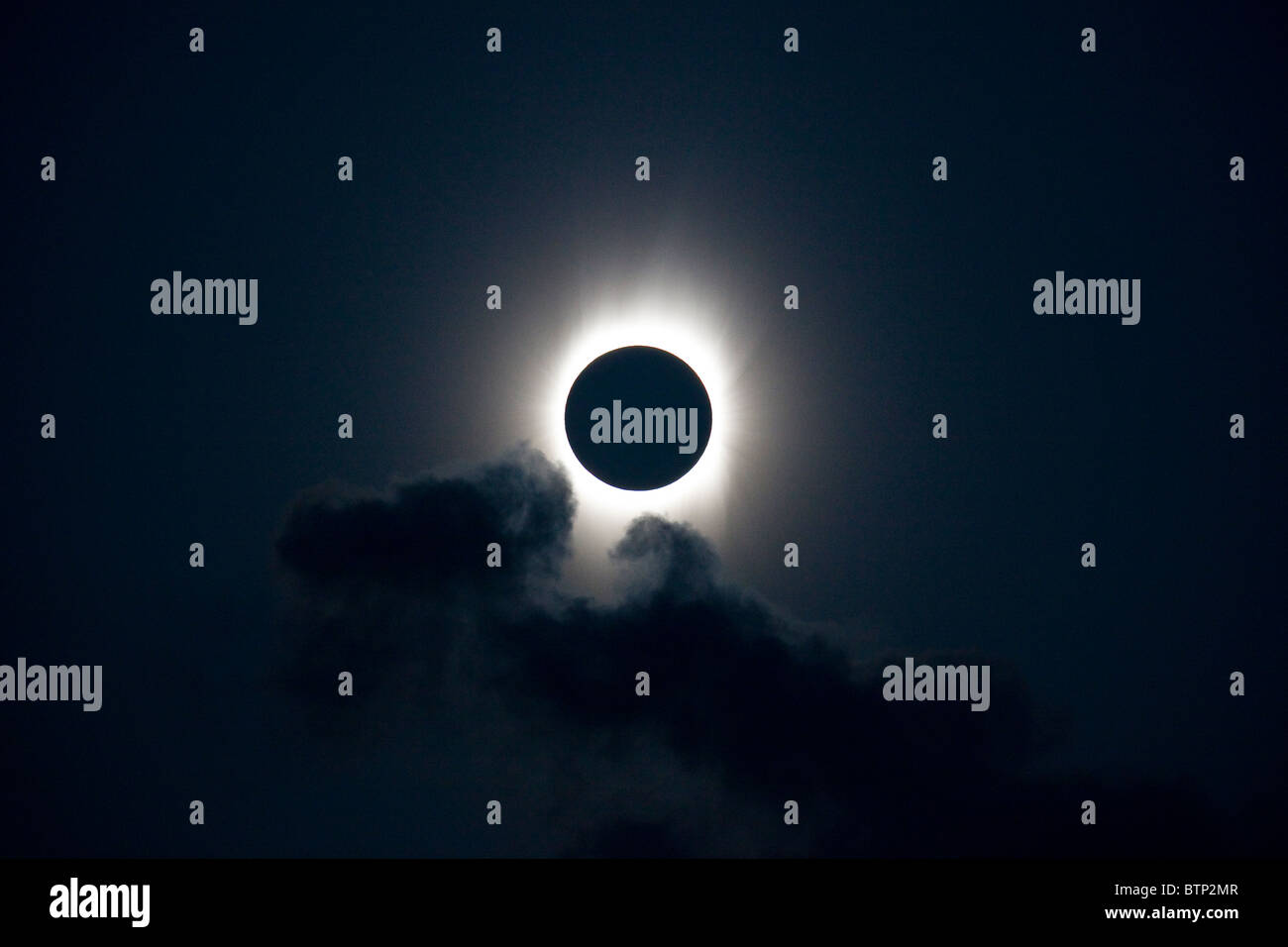 The moon completely eclipses the sun seen from the South Pacific in 2009. Stock Photo