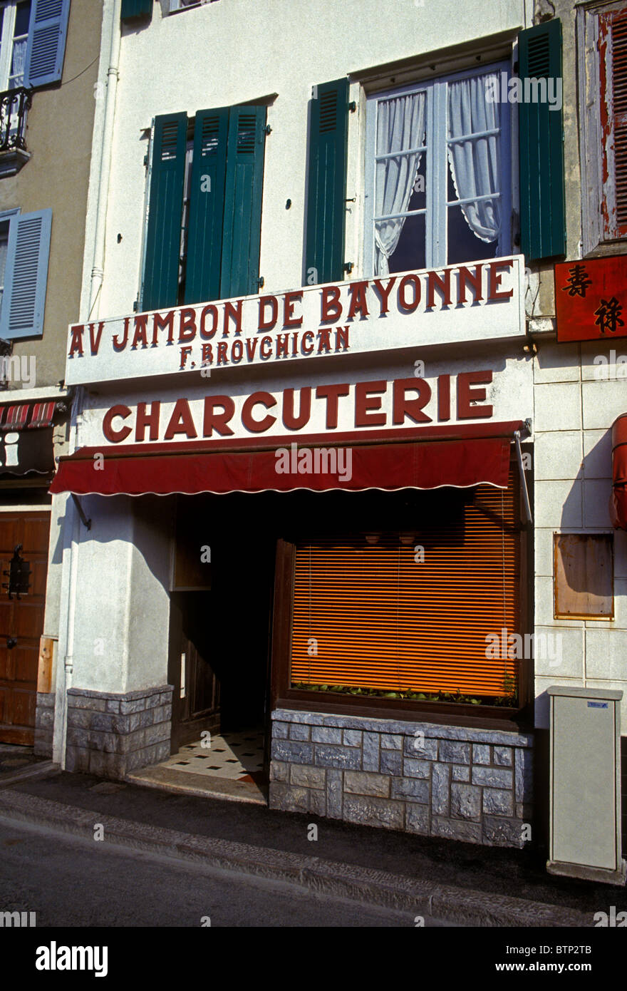 sign, store, shop, charcuterie, selling, jambon de Bayonne, French Basque Country, city of