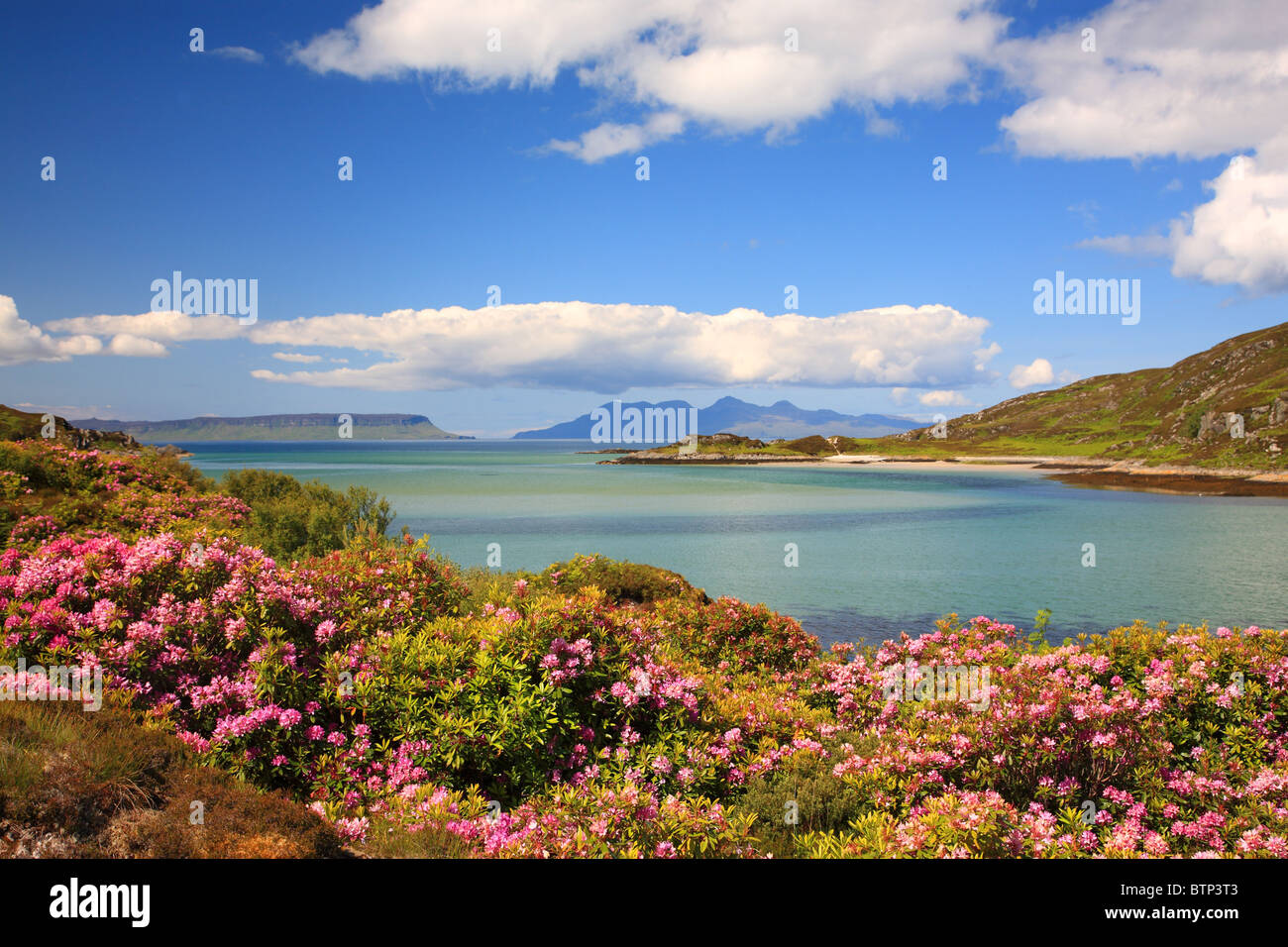 UK Scotland Highland Inverness-shire Morar Bay and the Islands of Eigg and Rum in the Sea of Hebrides Stock Photo