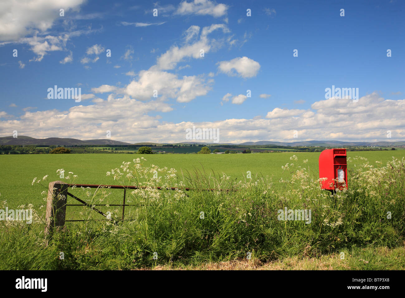 Uk Scotland Tayside Angus Old Post Box And Farm Fields Stock Photo Alamy