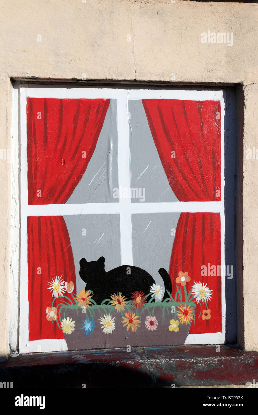 trompe l'oeil window, derelict cottage, Carrickmacross, Ireland Stock Photo