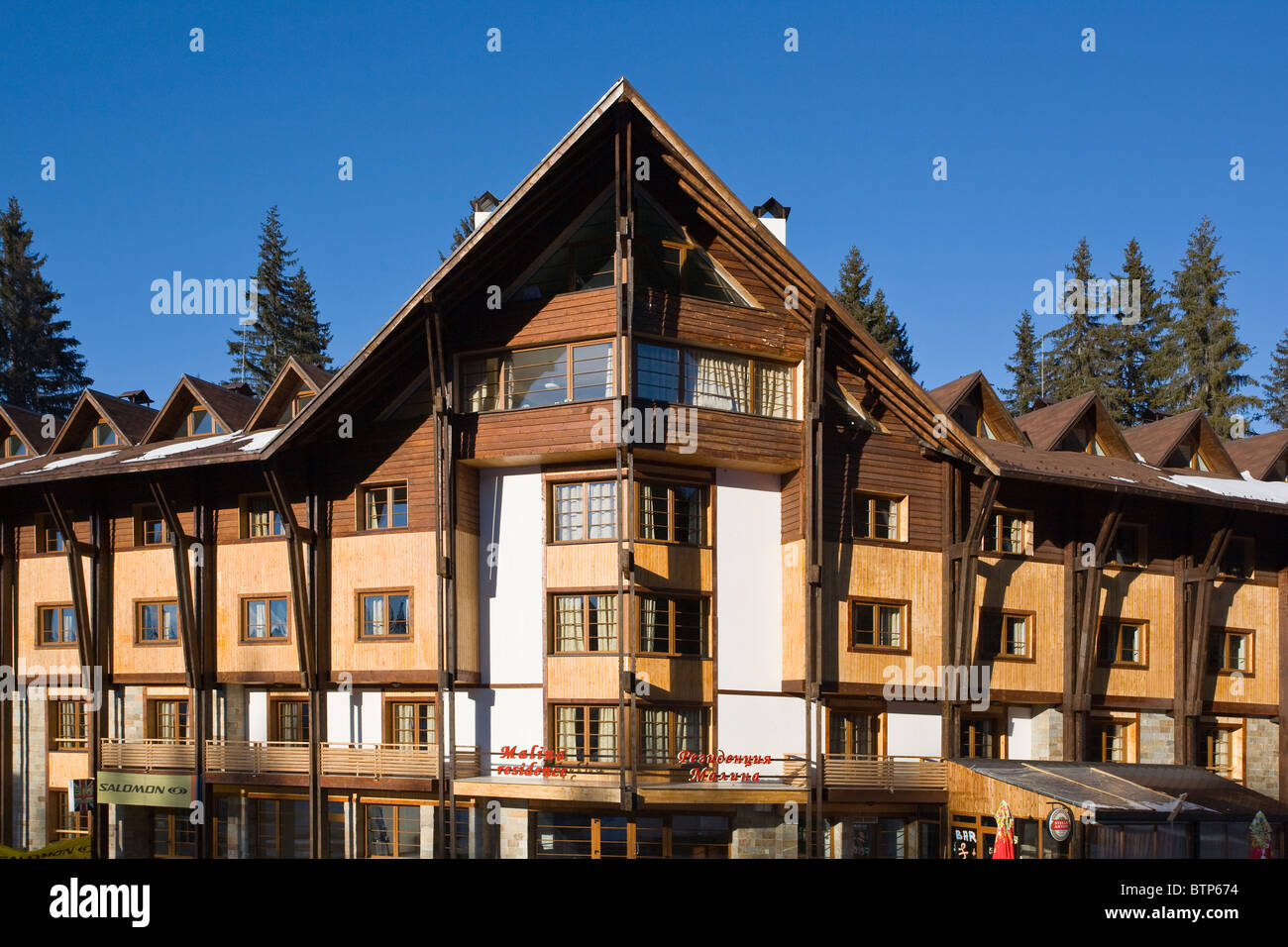 Pamporovo, a famous ski resort, Rodopi mountains, modern architecture and traditional style, Balkans, Bulgaria Stock Photo