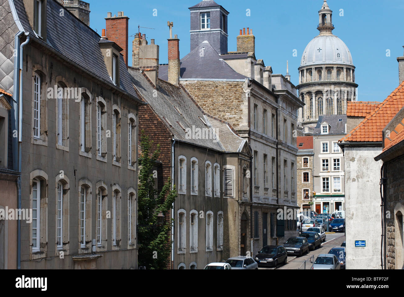 France, Nord Pas de Calais, Boulognes sur Mer, Cityscape with Cathedral Stock Photo