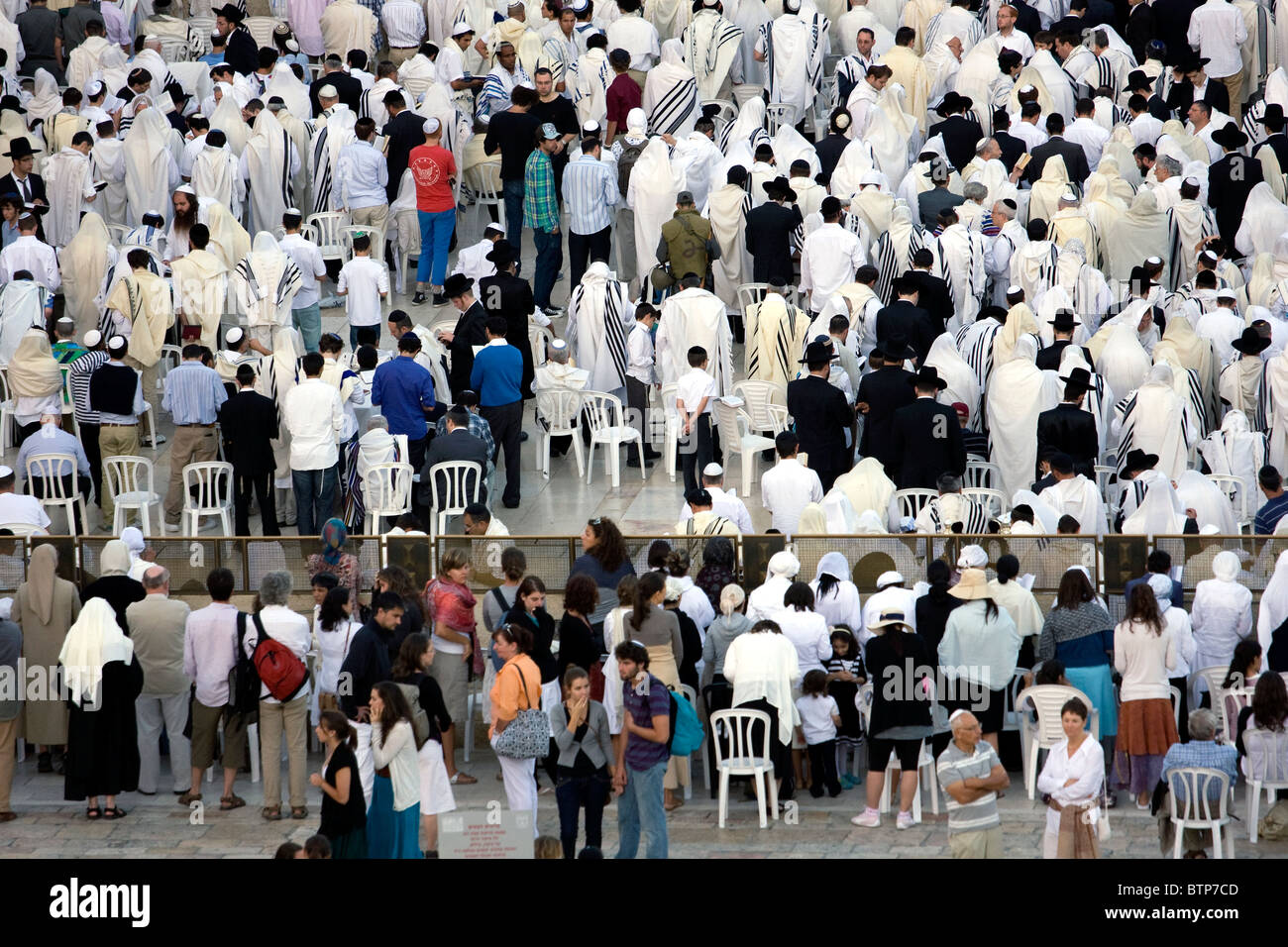 Jewish religious man with traditional clothes pray at the Wailing Wall