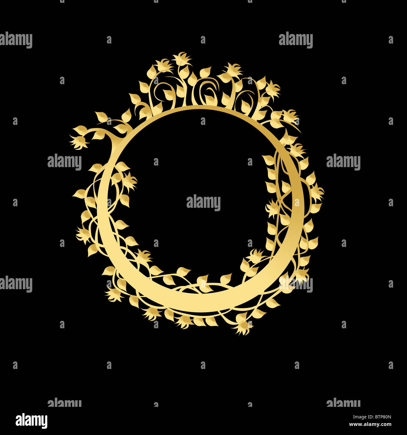 Circle frame with flowers and leaves on black background Stock Photo ...