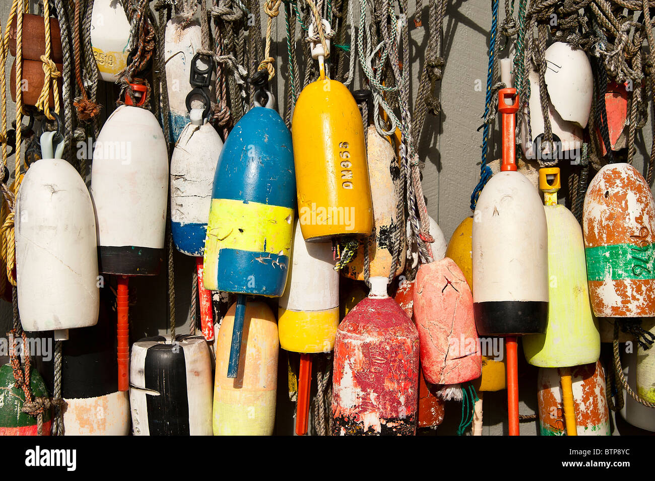 Lobster buoys, Northwest Harbor, Maine, USA. Stock Photo