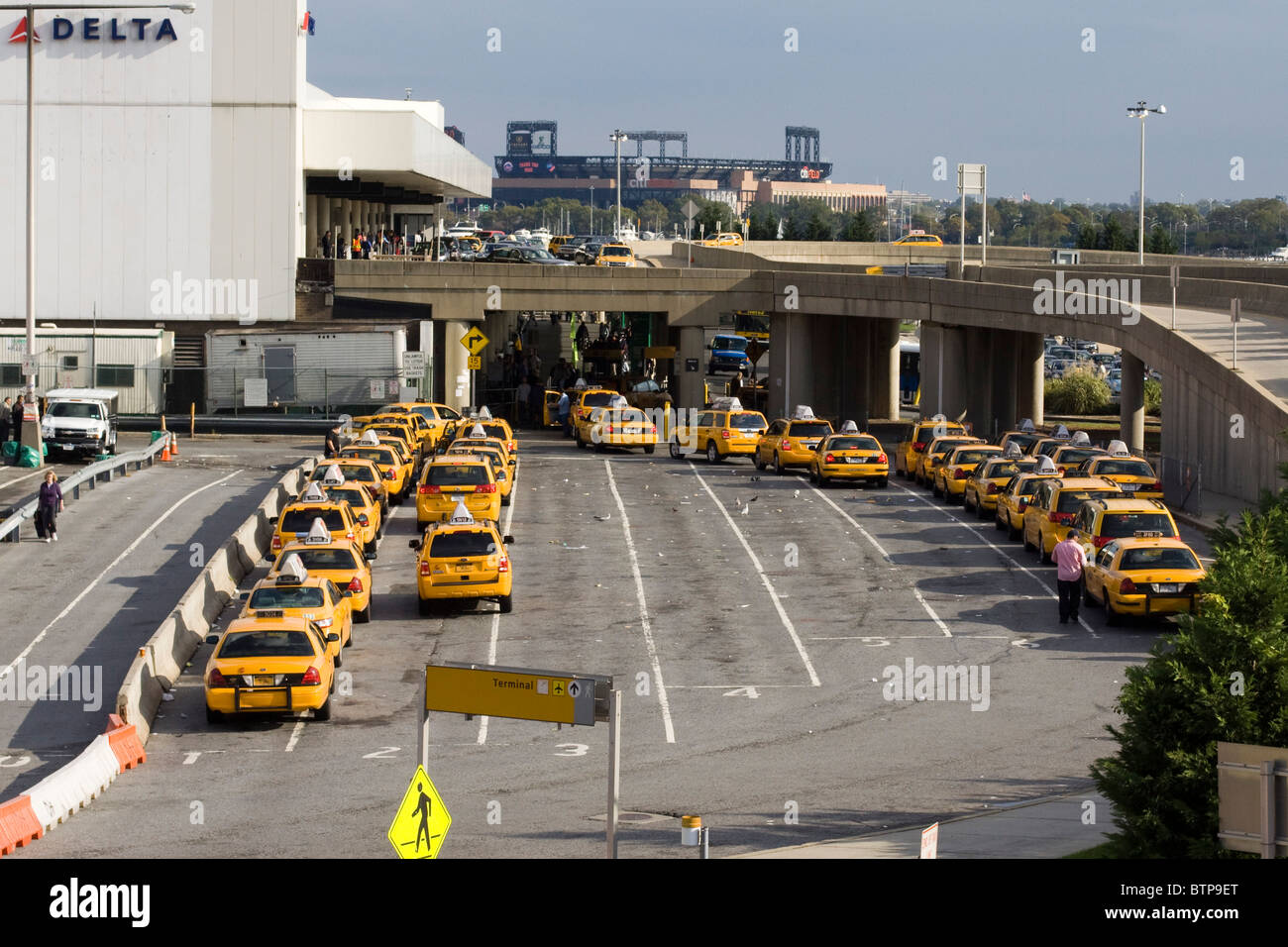 Taxi Cabs waiting for Passengers at La Guardia Airport New York City Stock Photo