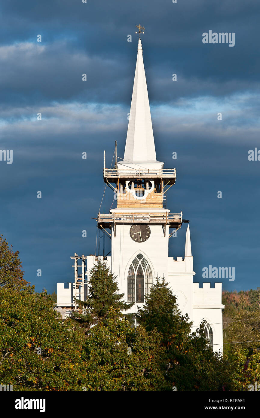 Church steeple restoration, East Machias, Maine, USA Stock Photo