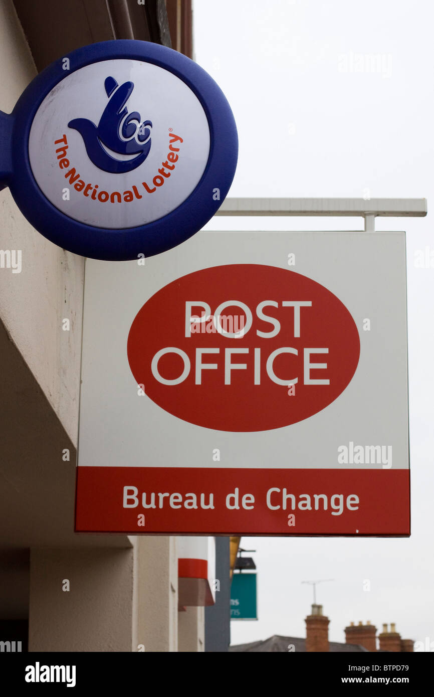 A Post office and National Lottery Sign outside the Main Post office in Banbury Stock Photo