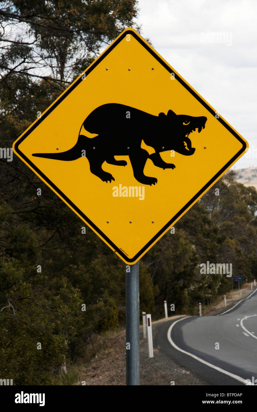 Australia, Tasmania,Tasman Peninsula, Tasmanian devil crossing sign Stock Photo