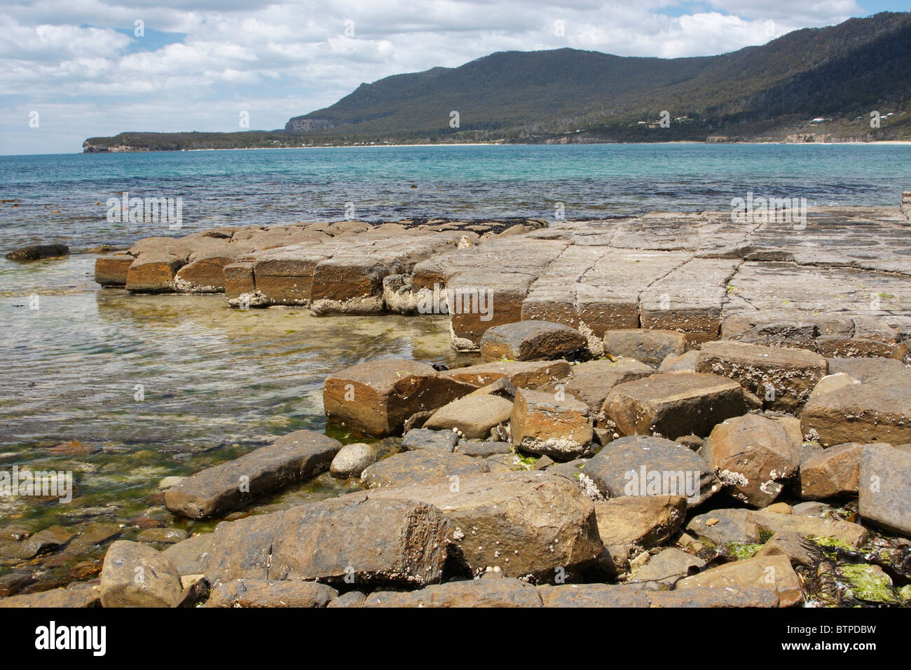 Australia, Tasmania, Eaglehawk Neck, Sea and tessellated pavement Stock Photo