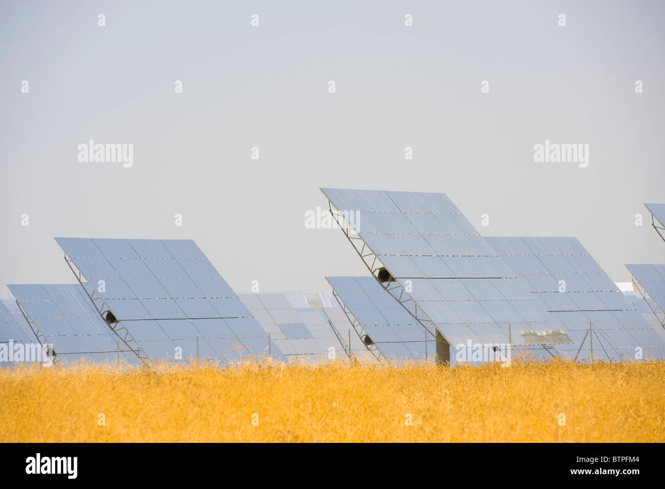 Solar Panels, Solucar Solar Power Station, Seville, Andalucia, Spain Stock Photo