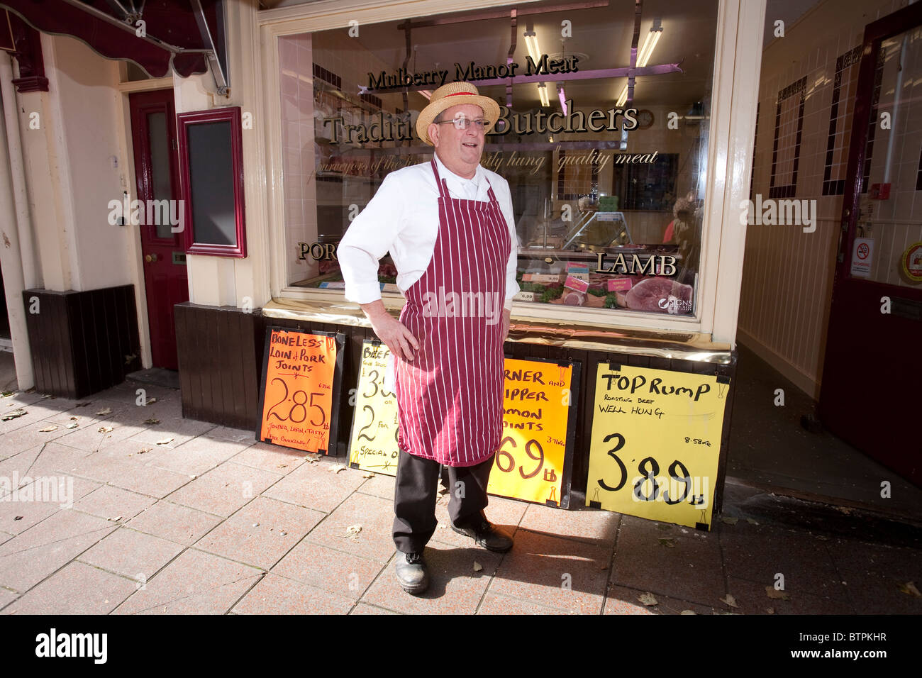 Mulberry Manor Meats High Street Butcher Shop East Devon, England, UK. Photo:Jeff Gilbert Stock Photo