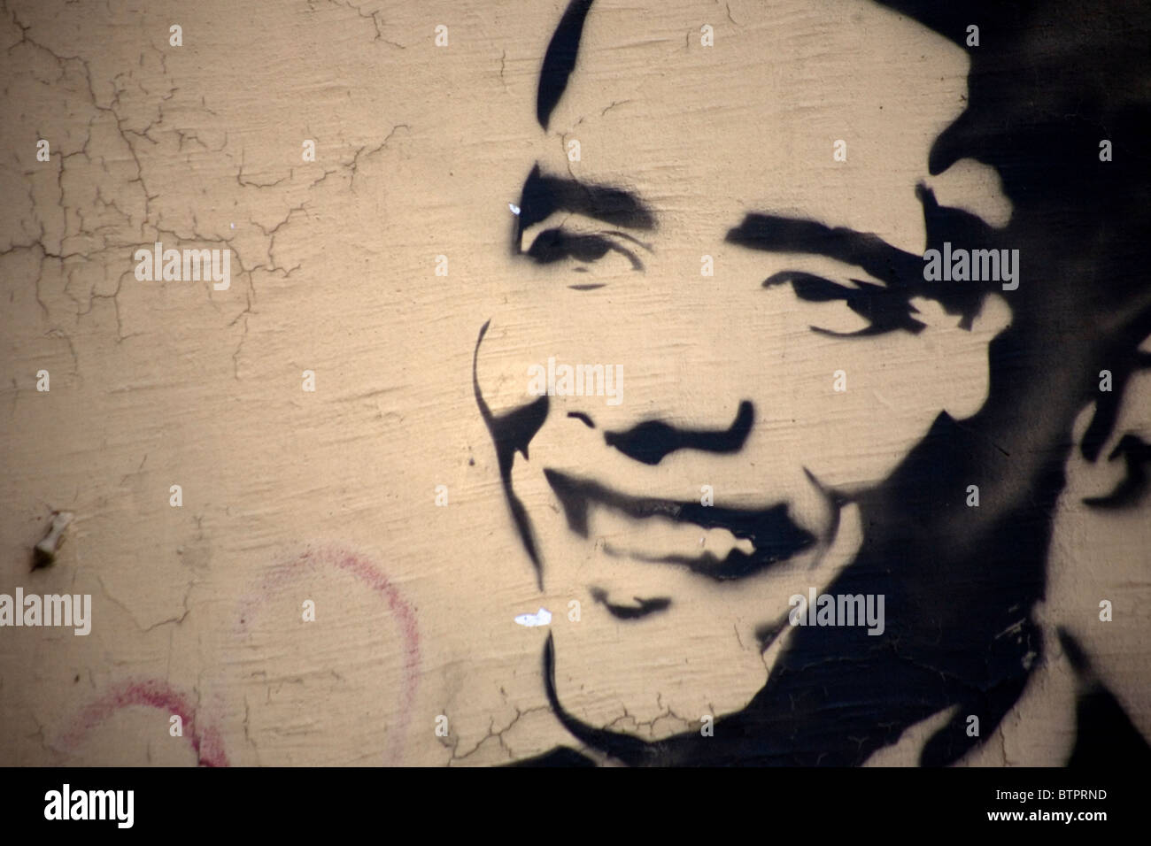 A street graffiti of U.S President Barak Obama is seen in a wall in Coyoacan neighborhood, Mexico City, October 30, 2010. Stock Photo
