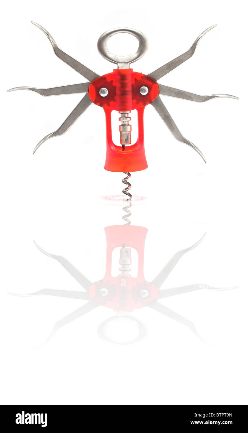 Corkscrew isolated in a white background with reflection Stock Photo