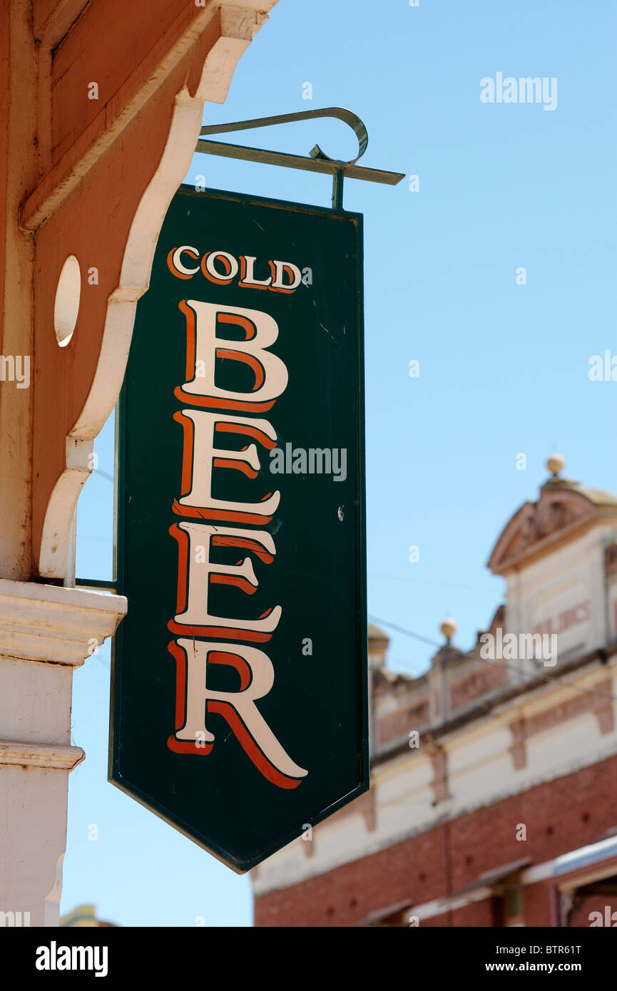 Australia, Sign of cold beer outside building Stock Photo