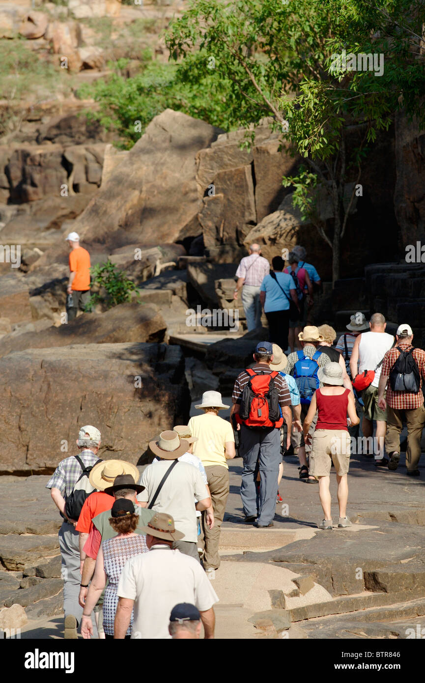Australia, Katherine Gorge, Nitmiluk National Park, Tourists walking through trails Stock Photo