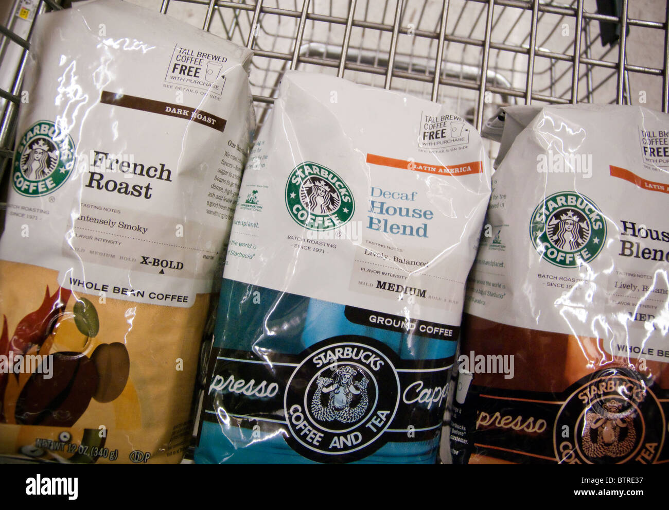 Packages of Starbucks coffee are seen a supermarket cart on Friday, November 5, 2010. (© Richard B. Levine) Stock Photo