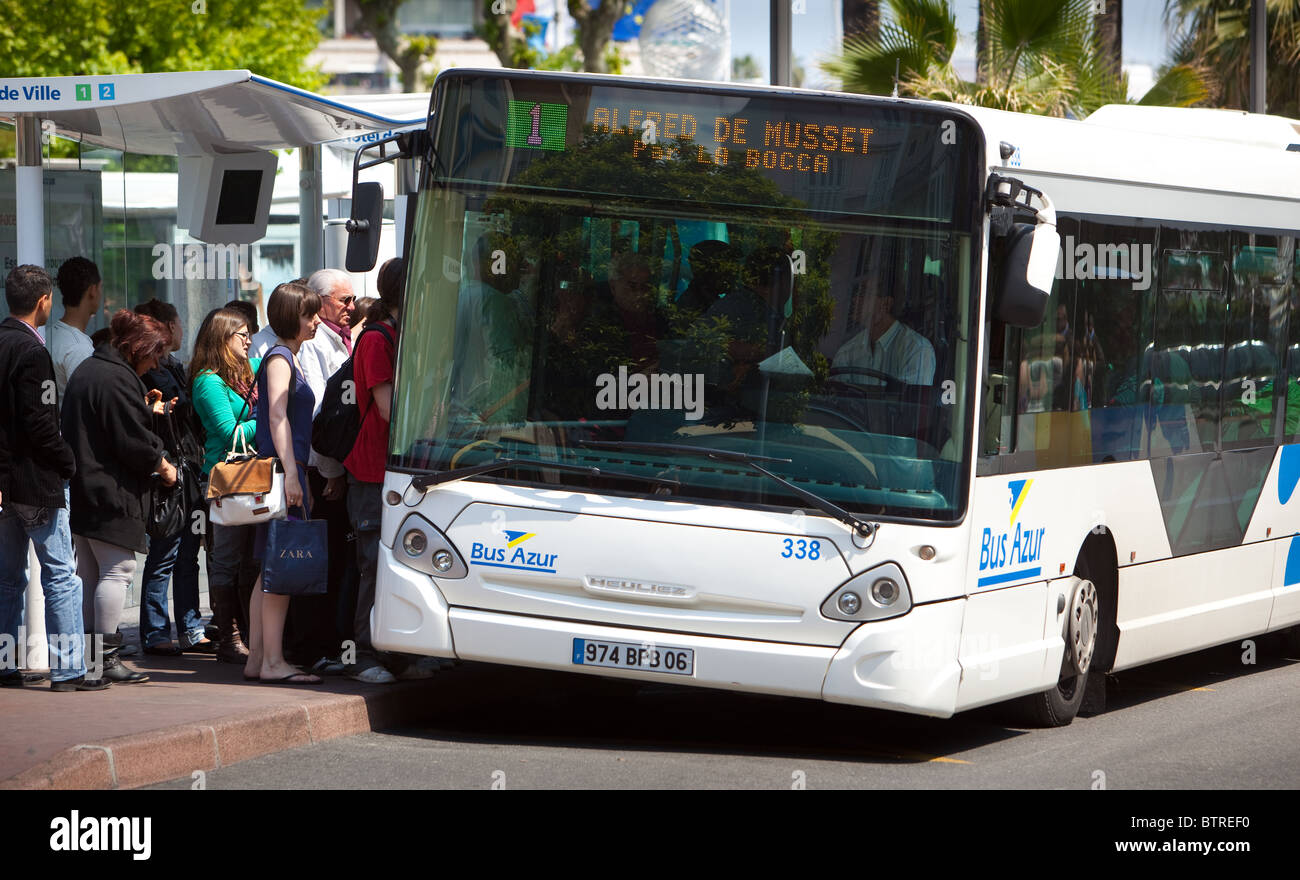 Passengers boarding Bus Cannes France Stock Photo Alamy