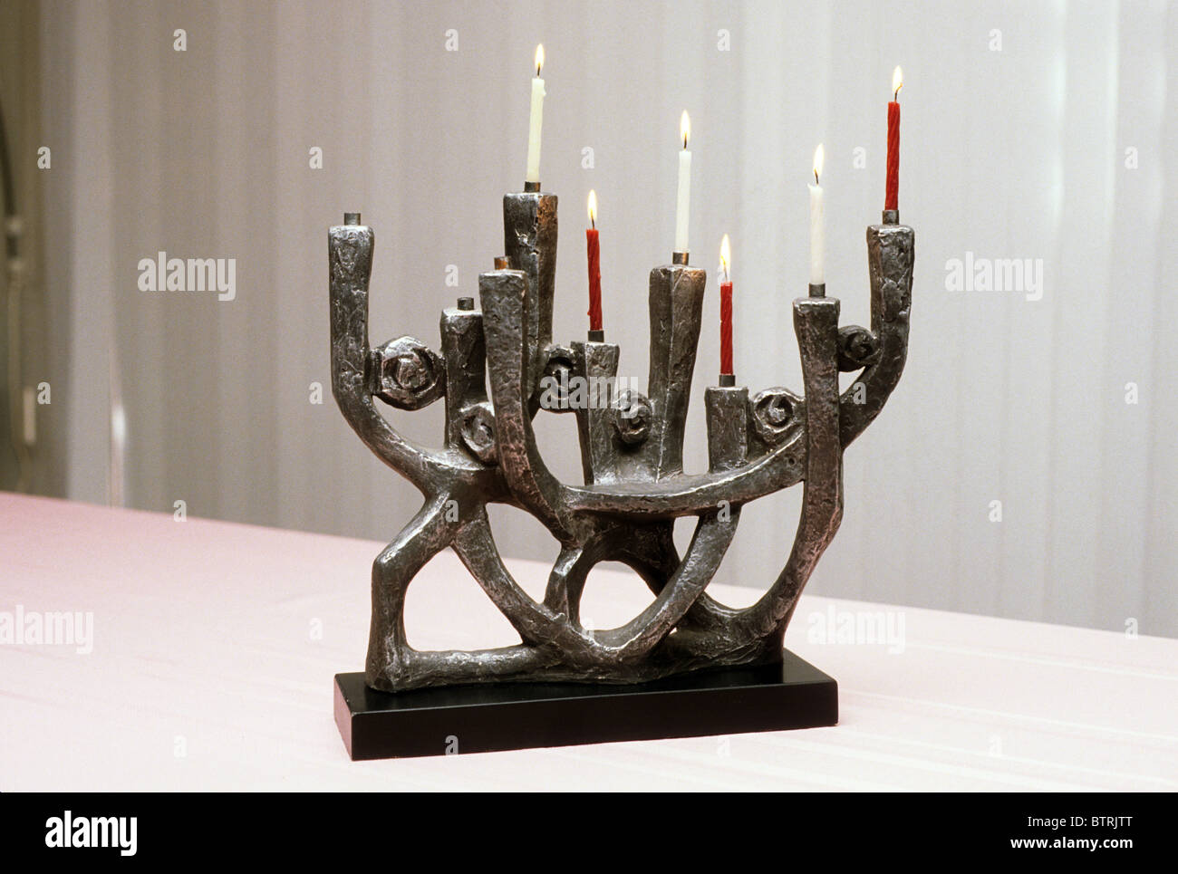 Menorah Jewish religion faith ceremony tradition candle burn seven day Hannakah  Hannakuh Stock Photo