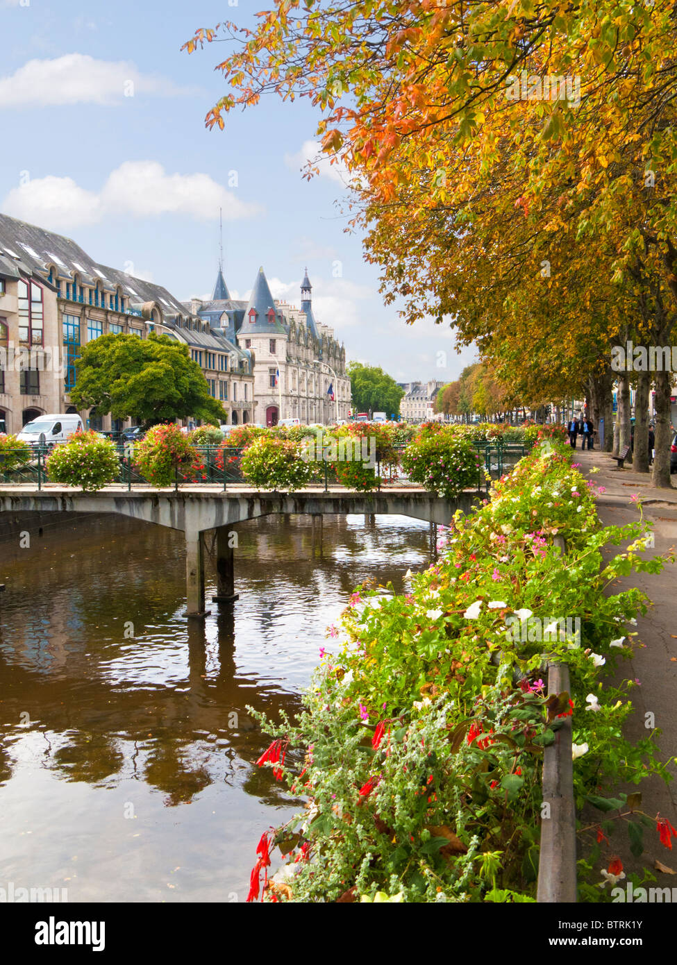 Quimper, Finistere, Brittany, France - River Odet and the Prefecture Du Departement Du Finistere building Stock Photo