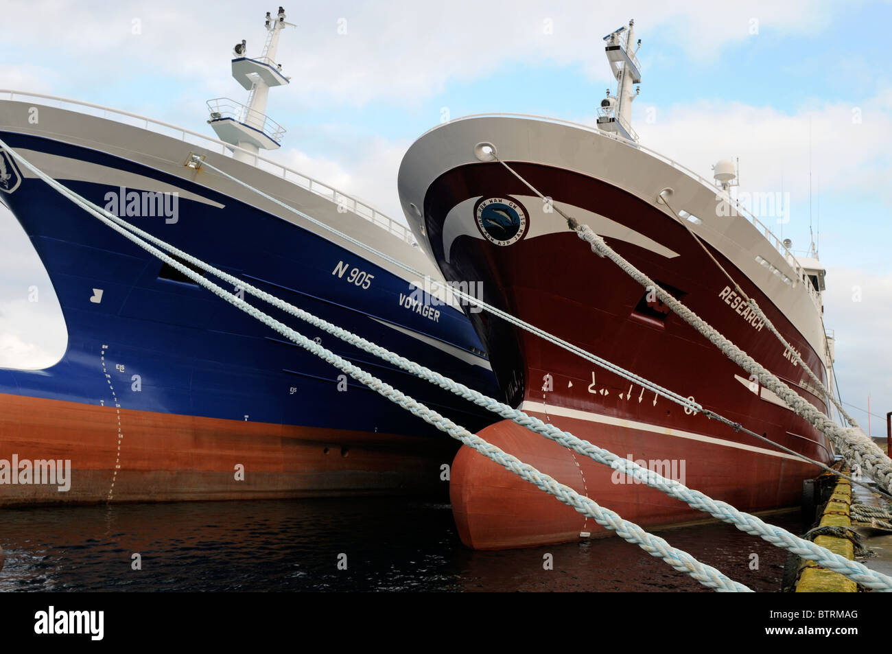 Some of Shetlands Pelagic Fishing fleet tied up in Lerwick Shetland Stock Photo