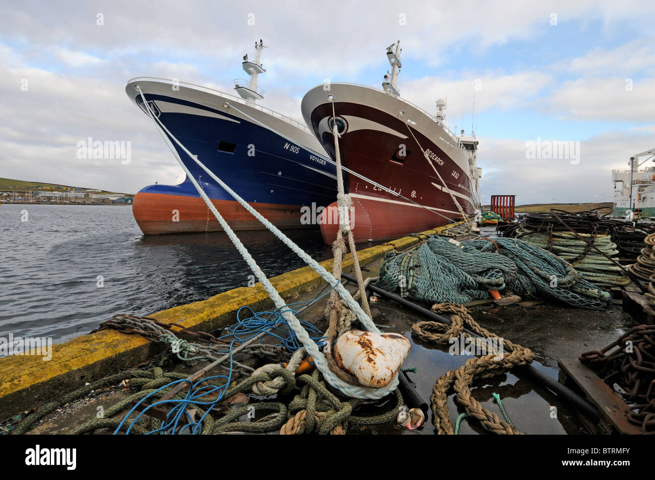 Some of Shetlands Pelagic Fishing fleet tied up in Lerwick Shetland Stock Photo