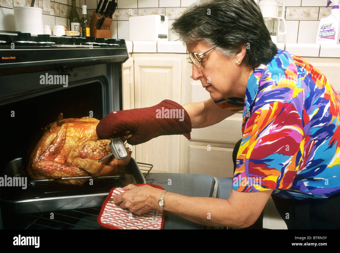 https://c8.alamy.com/comp/BTRN3Y/lone-hispanic-woman-check-temperature-turkey-oven-hot-heat-doneness-BTRN3Y.jpg