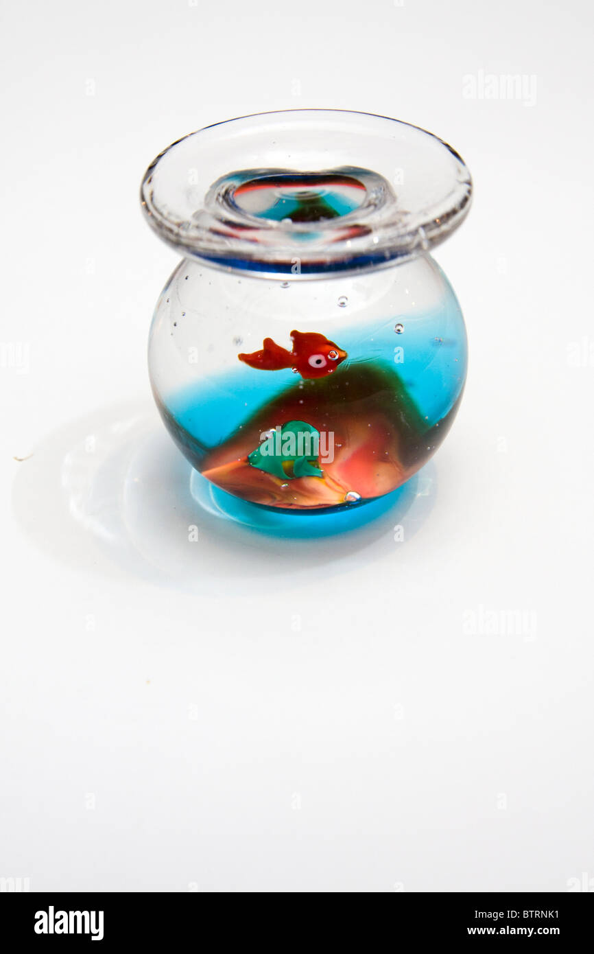 Glass ornamental fish bowl on a white background Stock Photo