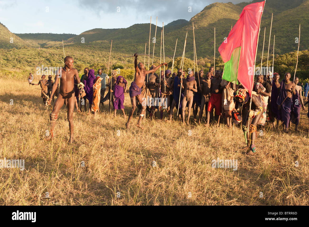 Donga stick fight ceremony, Surma tribe, Tulgit, Omo river valley, Ethiopia Stock Photo