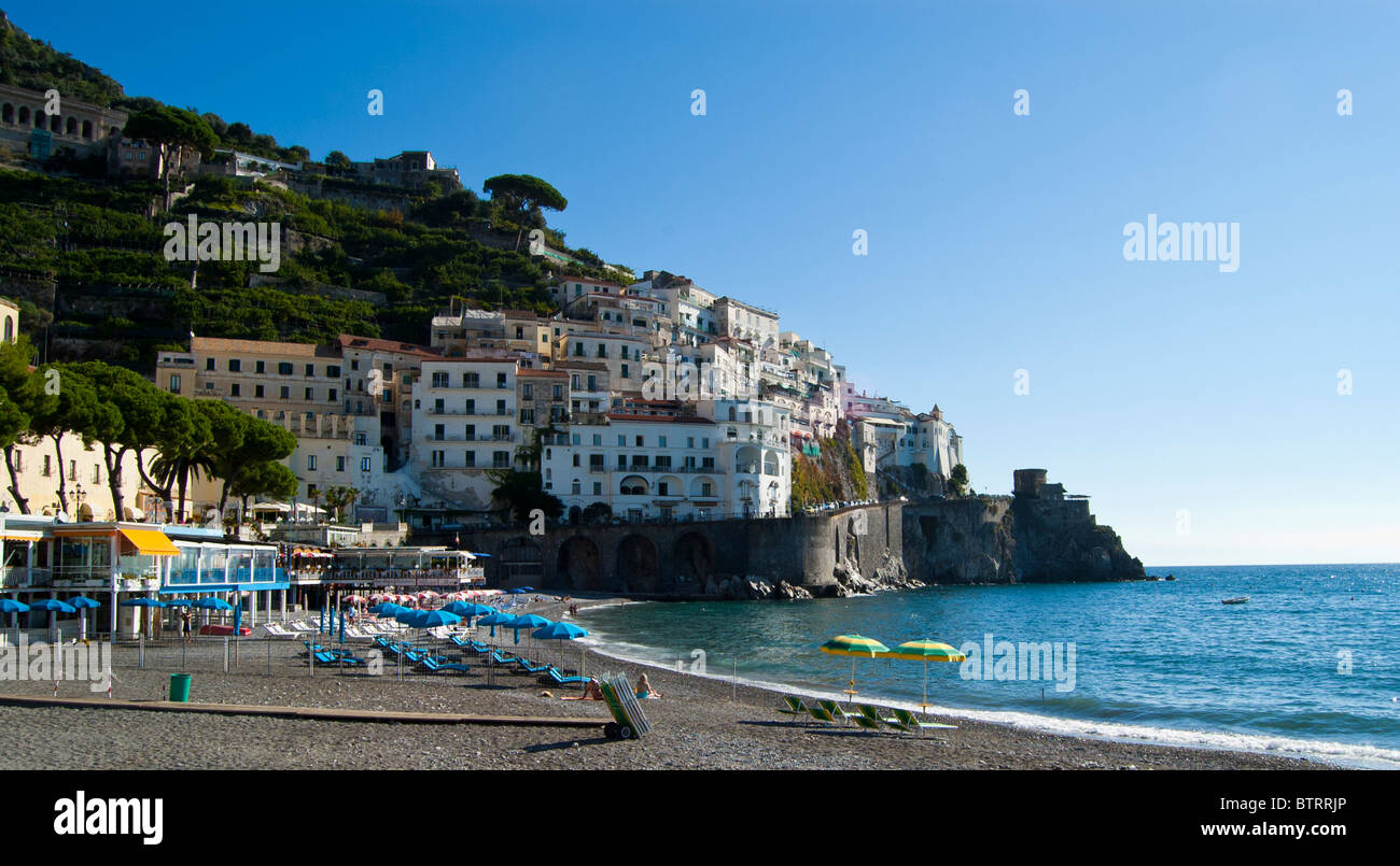 City beach on the Amalfi Coast, Amalfi, Italy Stock Photo