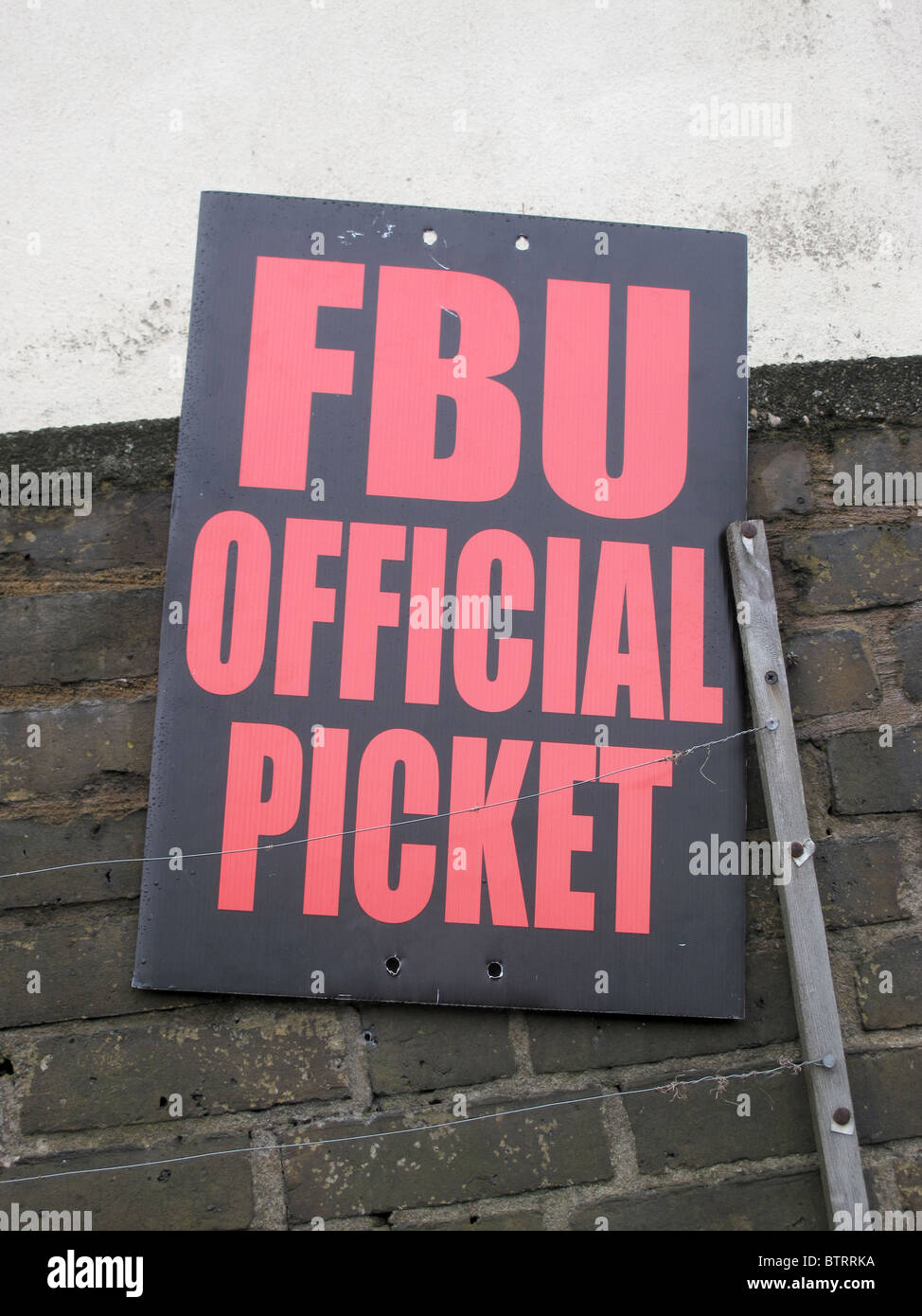 London Fire Brigade strike banner FBU official picket Stock Photo