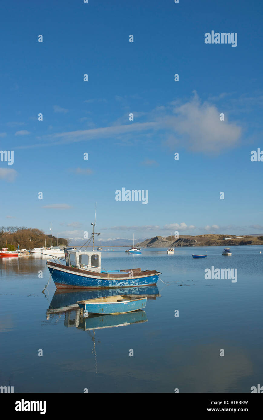 Boats moored in the Walney Channel, between Barrow-in-Furness and Walney Island, Cumbria, England UK Stock Photo