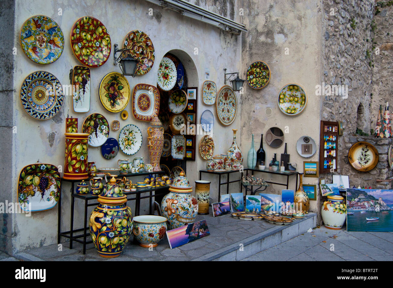 Ceramics shop in the main square of Ravello, Campania, Italy Stock