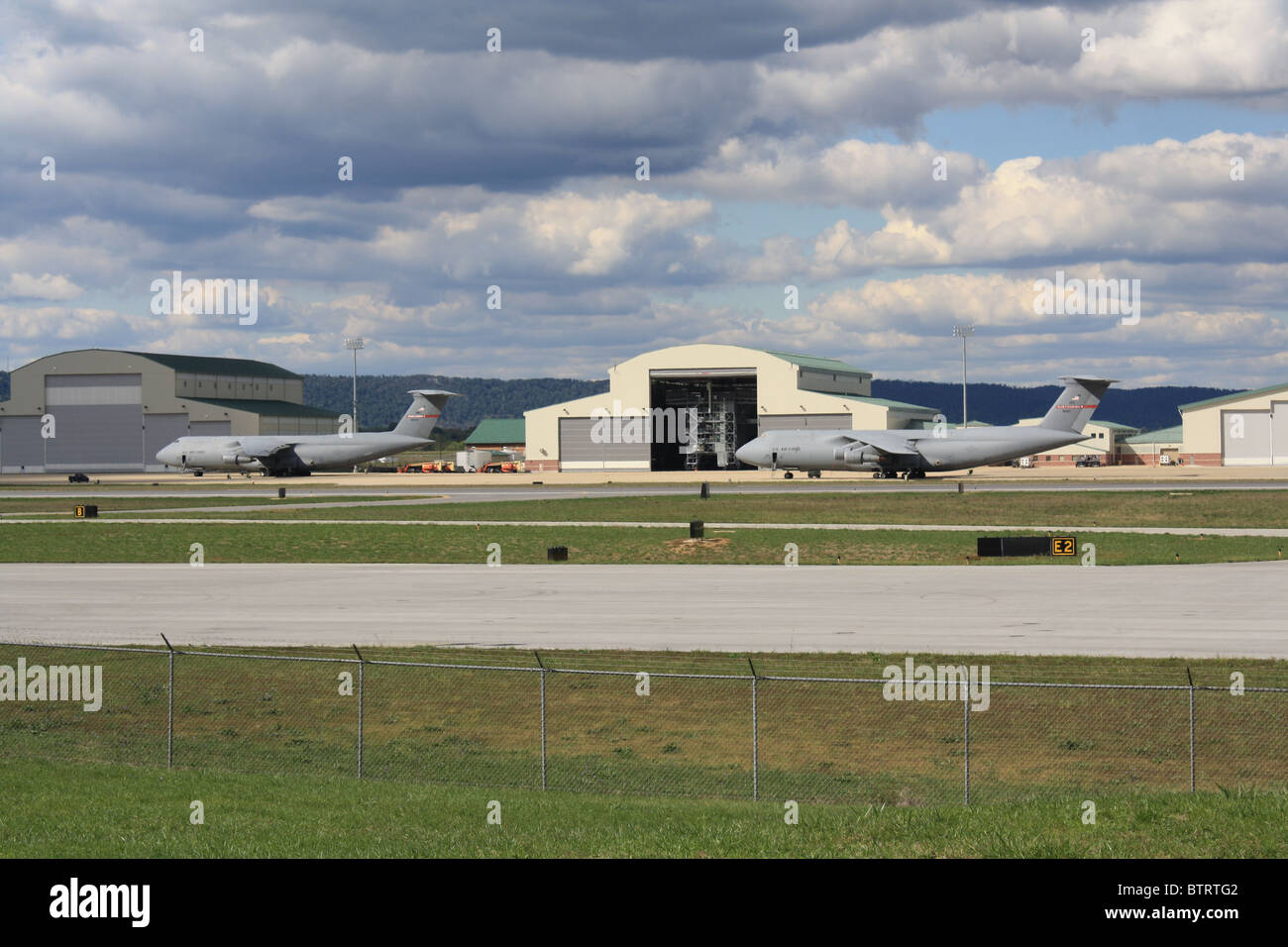 Military Cargo planes with hangar Stock Photo