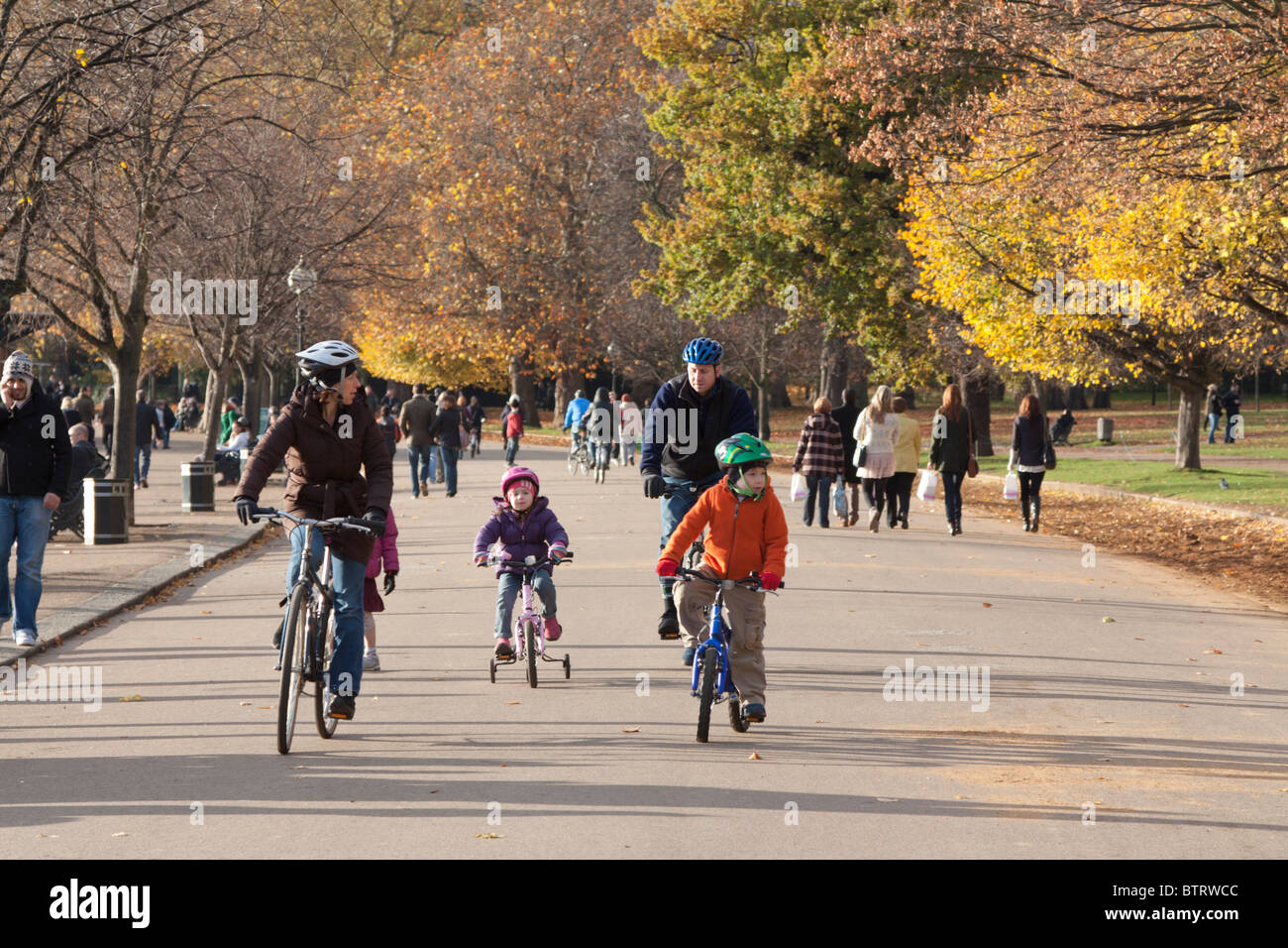 Family bike ride Hyde Park London Stock Photo Alamy