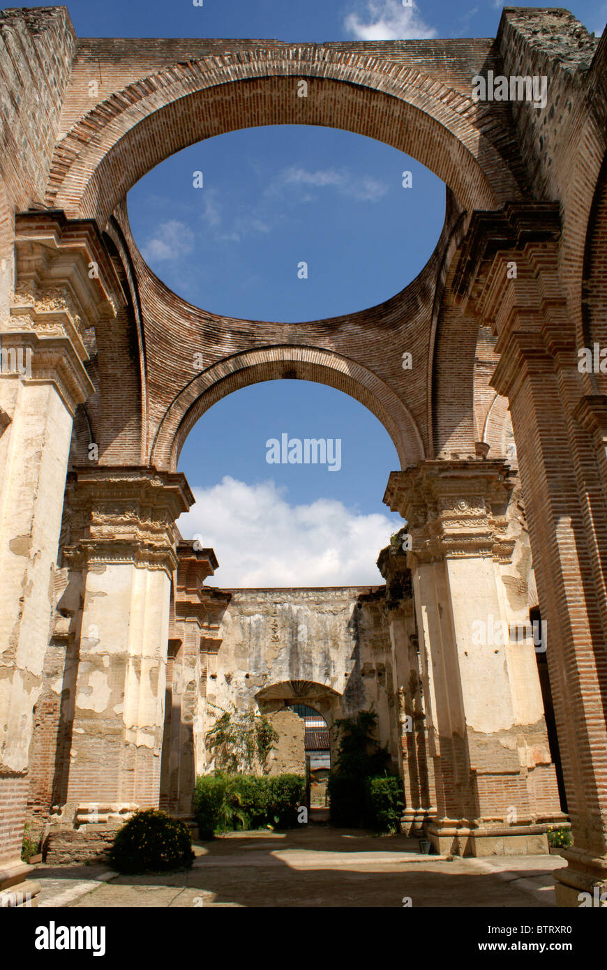 Ruins of the Spanish colonial Cathedral in Antigua, Guatemala. Antigua is a UNESCO World heritage site. Stock Photo