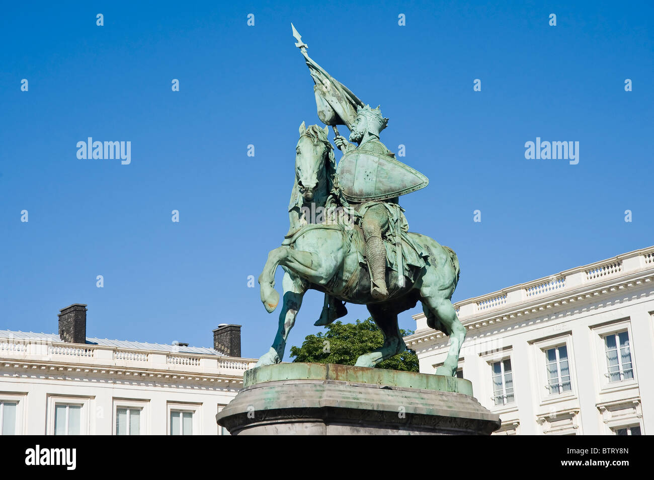 Place Royale, Godefroid de Bouillon statue, Brussels, Brabant, Belgium Stock Photo