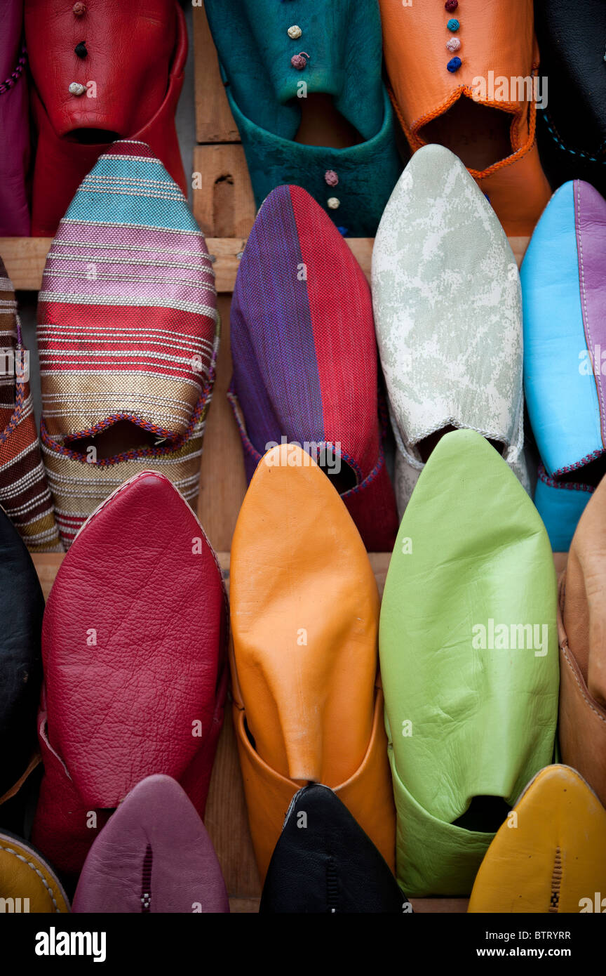 Leather Slippers Babouches Marrakech Morocco North Africa Stock Photo