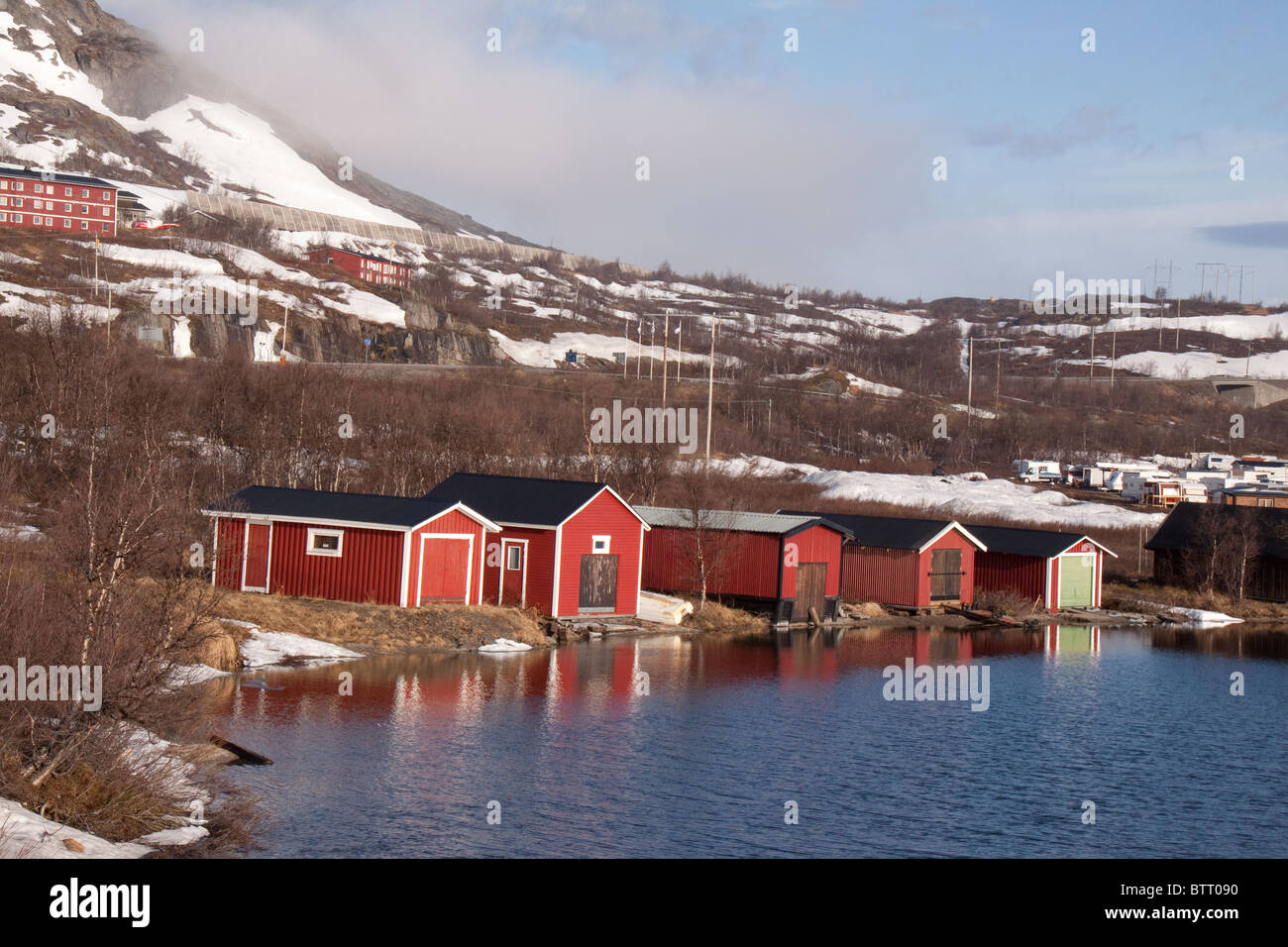 Lakeside Cabins In Winter Riksgransen Lappland Sweden Stock Photo