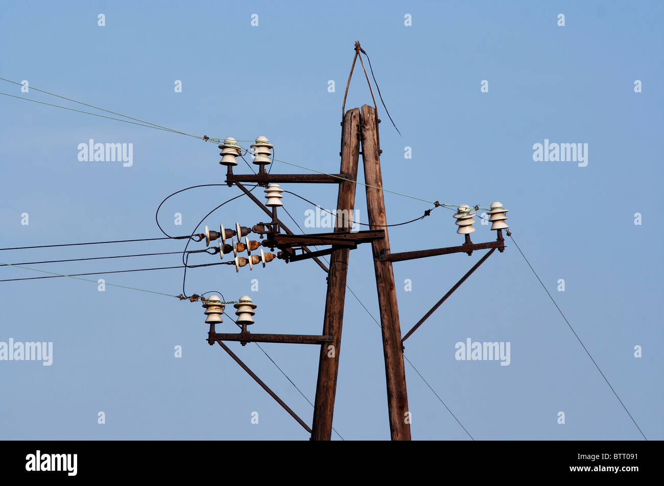 old powertransmission pole electric power line Stock Photo Alamy