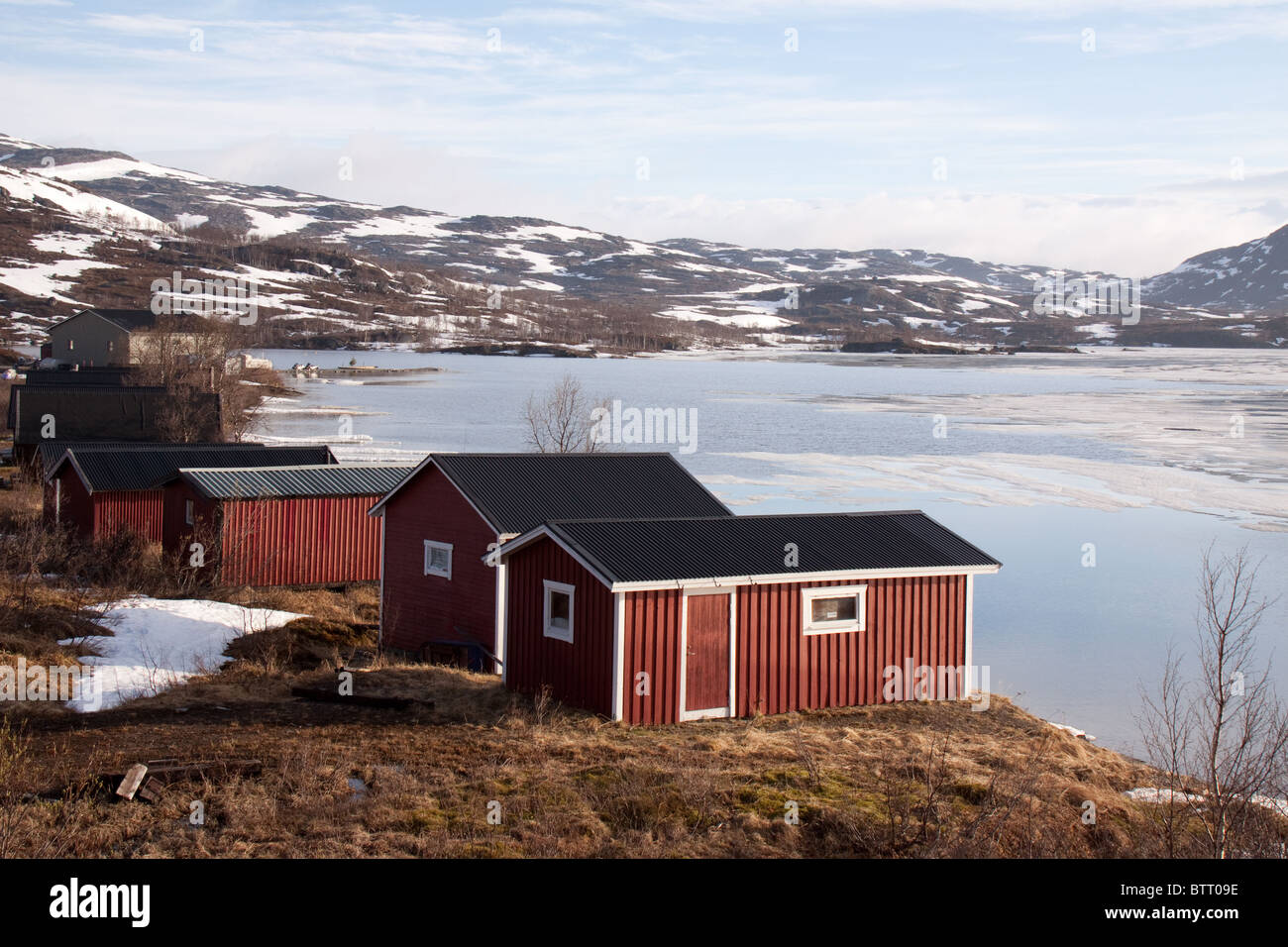 Lakeside Cabins In Winter Riksgransen Lappland Sweden Stock Photo
