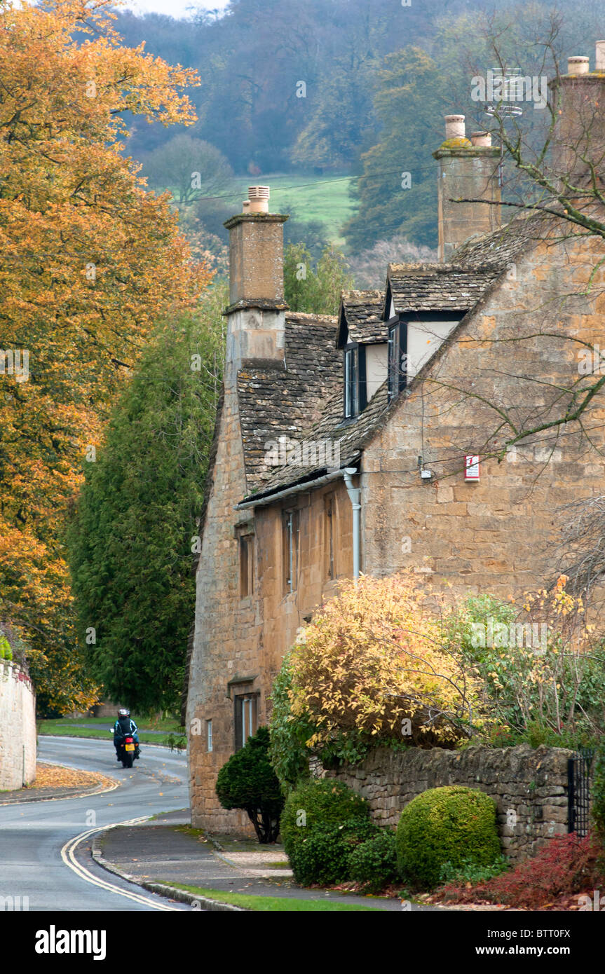 Winding road through the Cotswold village of Broadway, Worcestershire, UK. Stock Photo